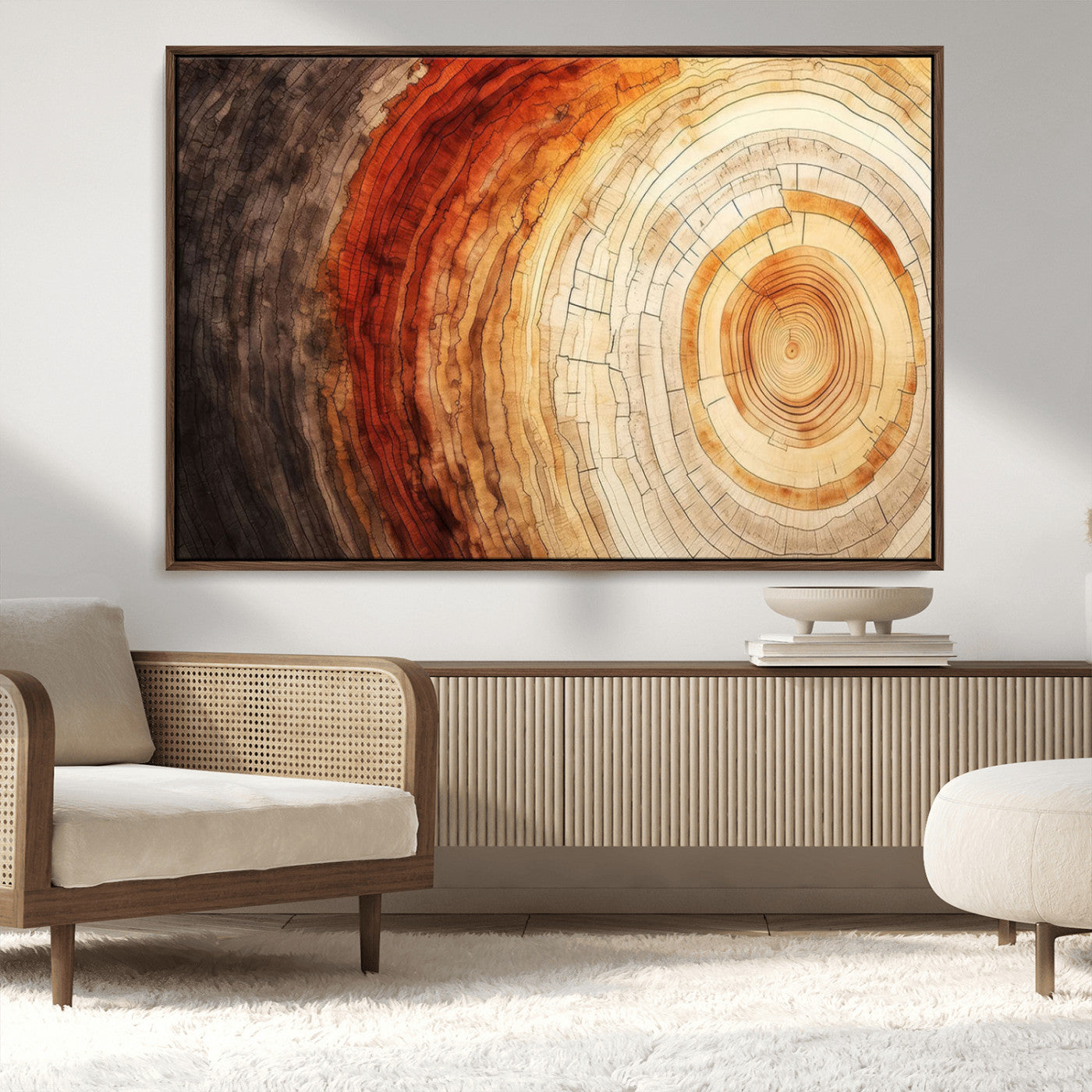 MGV-FC-36X24 - Tree Ring Print on Canvas Wall Art, Tree Stump Print, Wood Wall Art Living Room, Abstract Natural