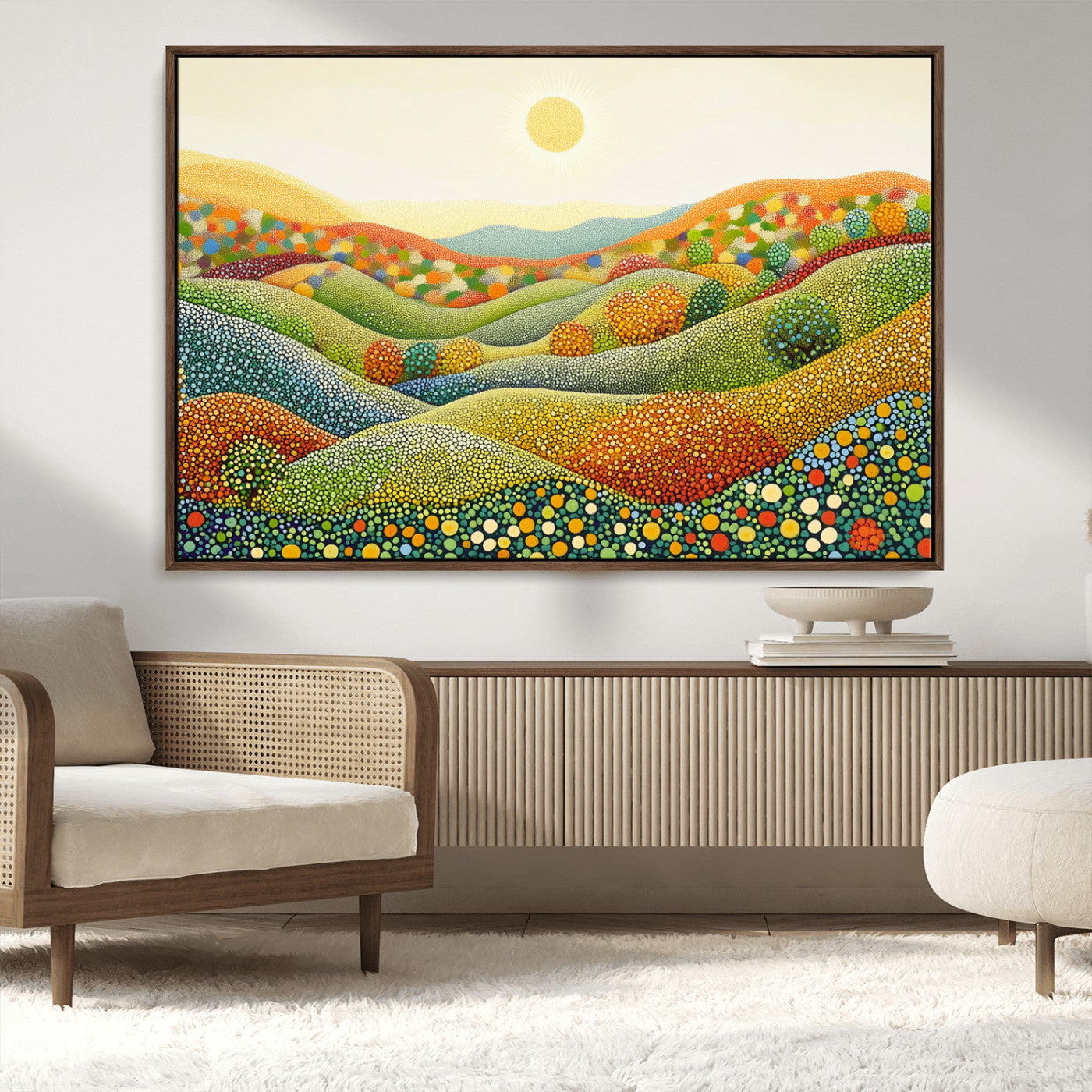 MGV-FC-36X24 - YAYOI KUSAMA Wall Art - Colorful Dot Art Landscape Canvas, Framed Japanese Dot Art