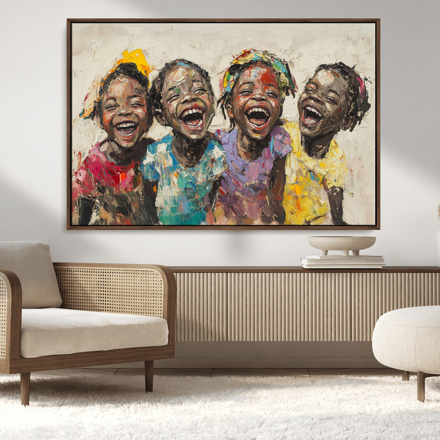 MGV-FC-36X24 - Shai Yossef style Joyful Childhood Canvas Wall Art - Expressive Impasto Painting of Black Children