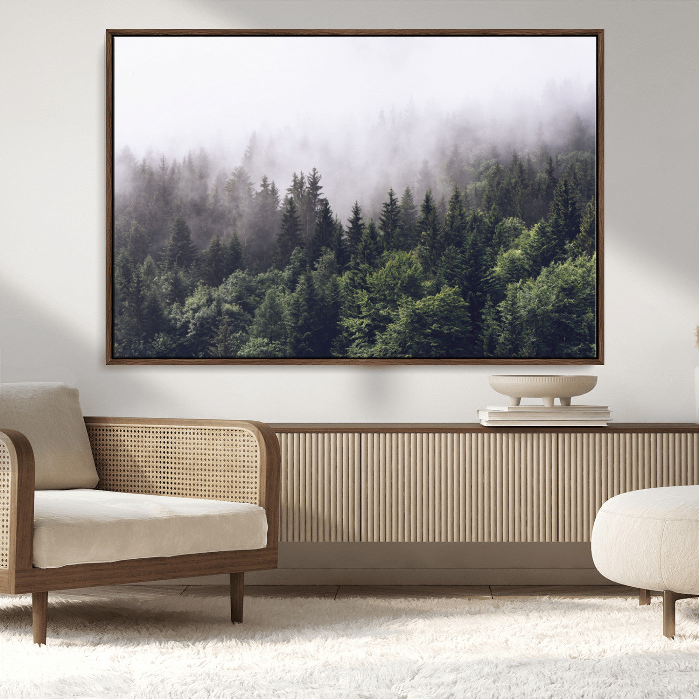 MGV-FC-36X24 - Misty Forest Wall Art | Foggy Forest Canvas Print | Large Nature-Inspired Misty Tree Landscape for