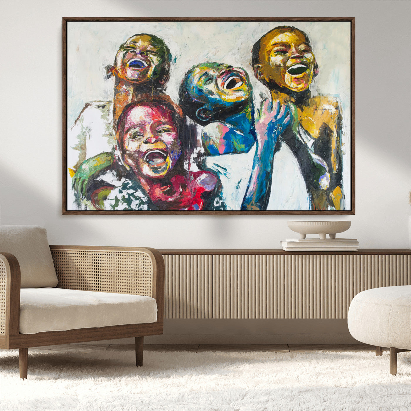 MGV-FC-36X24 - Shai Yossef Style Canvas Art - Joyful African Black Kids Impasto Painting with Vibrant Brushstrokes,
