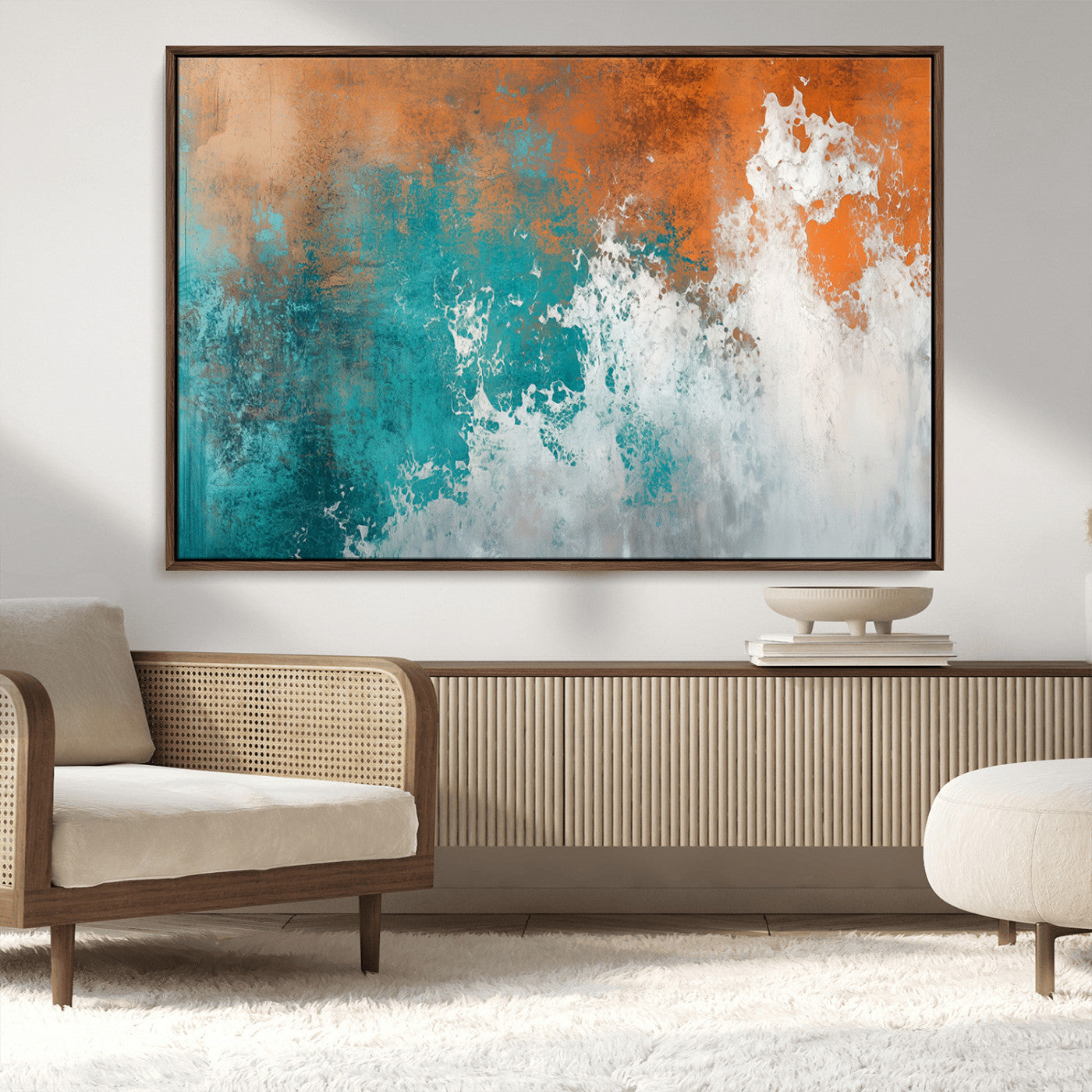 MGV-FC-36X24 - Vintage Abstract Print - Bold Teal and Orange Canvas Wall Art - Retro-Vintage Abstract Orange Canvas
