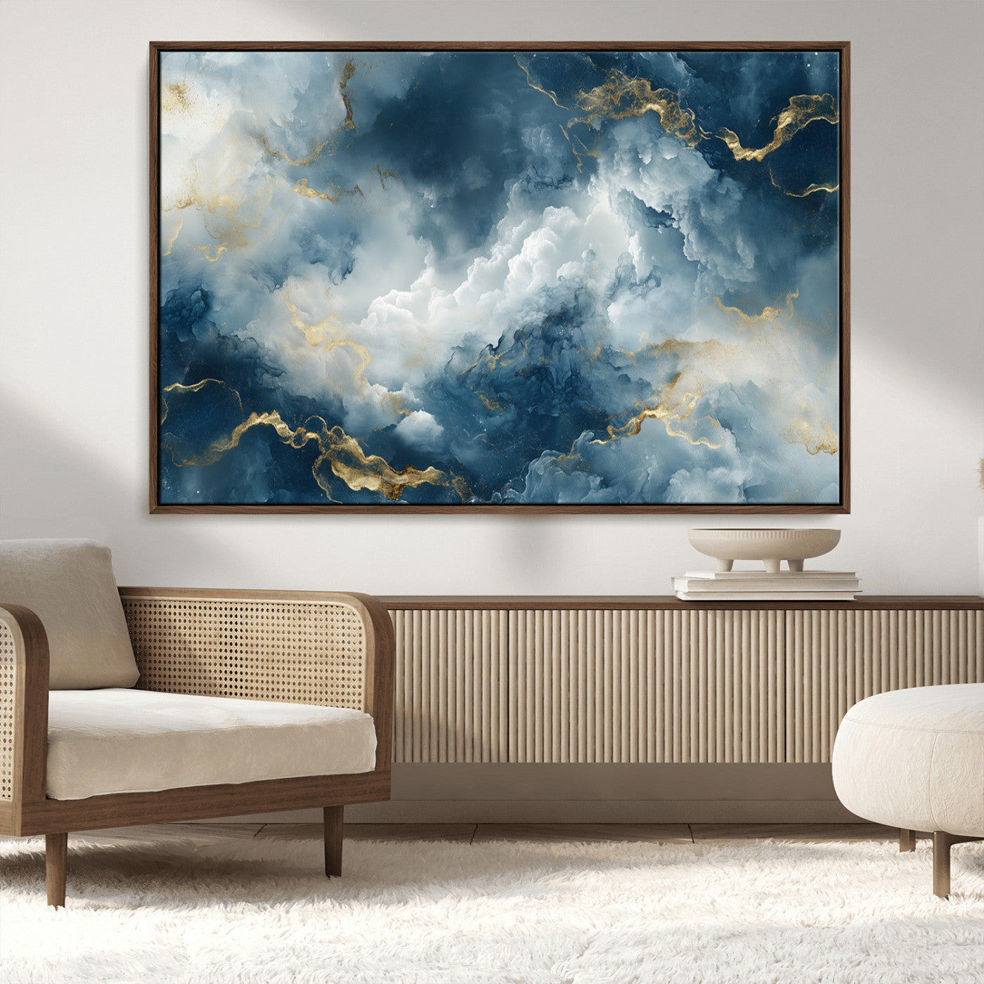MGV-FC-36X24 - Large Abstract Print - Luxe Blue and Gold Abstract Canvas Wall Art - Bold Cloudscape Canvas for