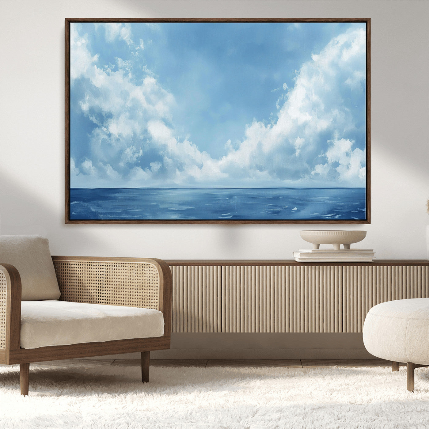 MGV-FC-36X24 - Abstract Ocean Print Artwork- Serene Blue Ocean Canvas Wall Art - Minimalist Ocean and Sky Canvas