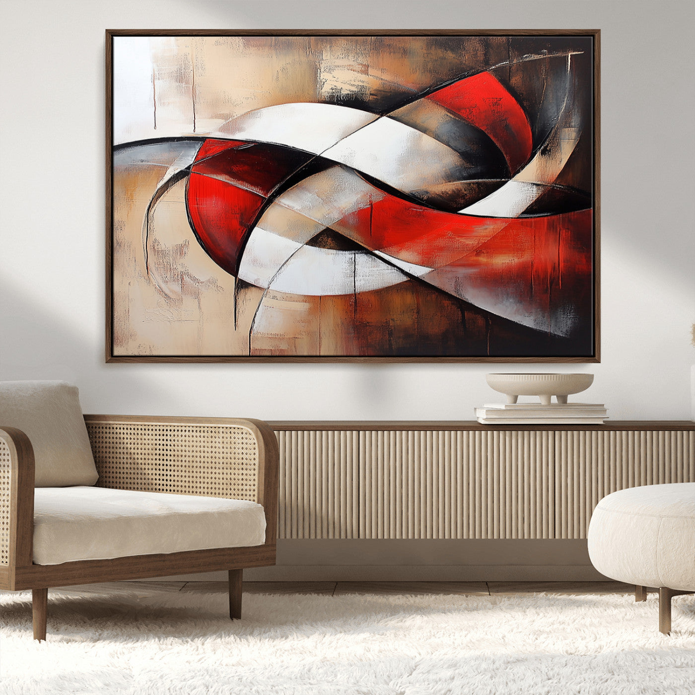 MGV-FC-36X24 - Abstract Wall Art - Modern Red and White Canvas Wall Art Print - Bold Geometric Abstract Canvas for