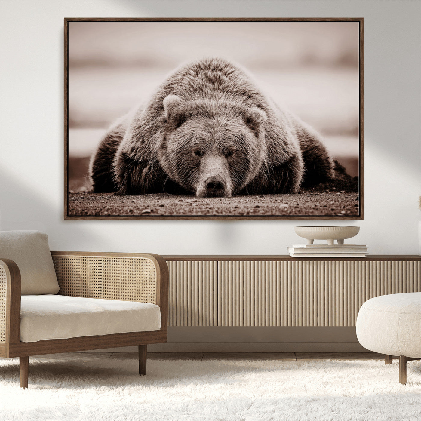 MGV-FC-36X24 - Grizzly Bear Wall Art Print - Bear Canvas Wall Art - Rustic Bear Portrait Canvas Print for Cabin