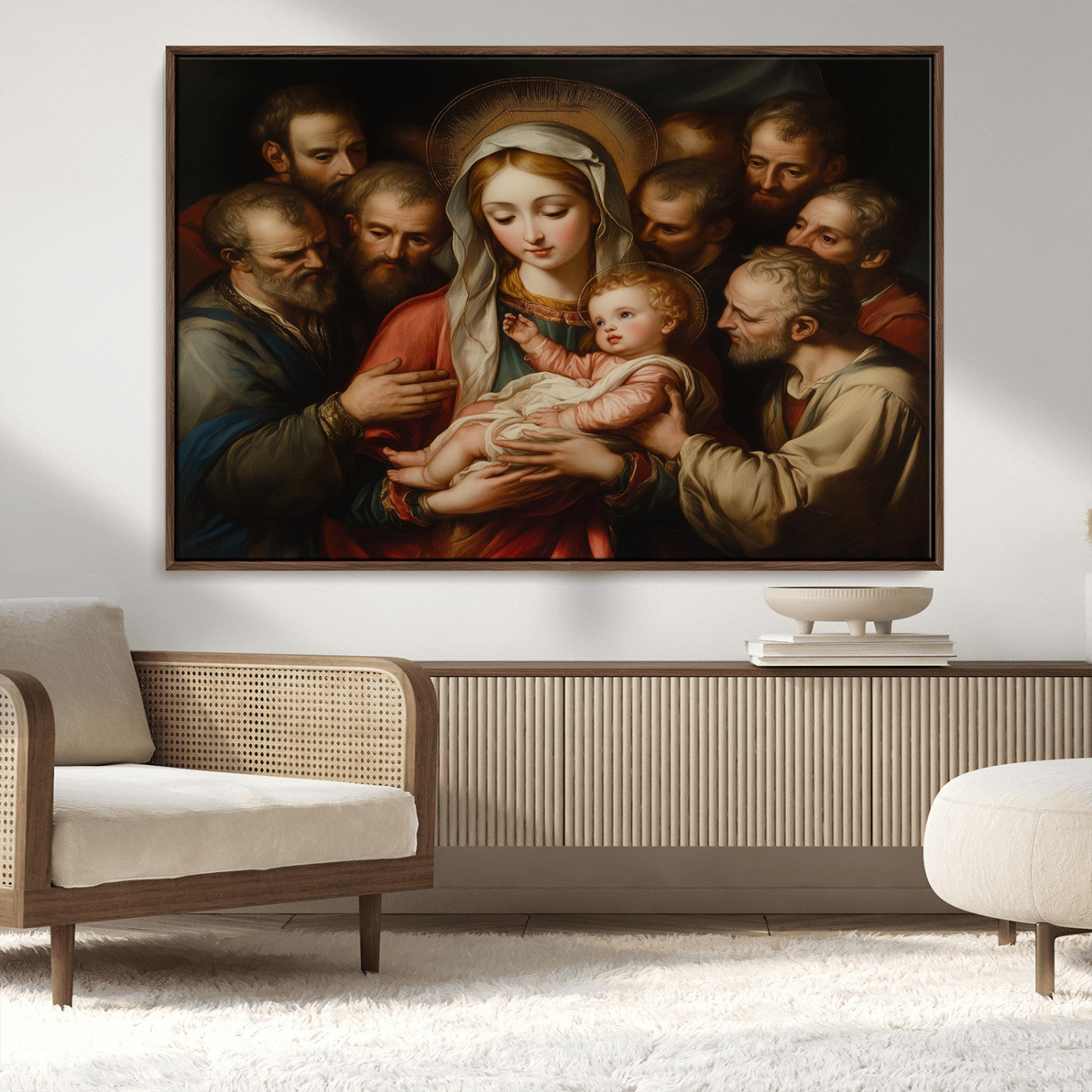 MGV-FC-36X24 - Religious Canvas Wall Art Print - Madonna and Child with Apostles Art Print - Classic Christian