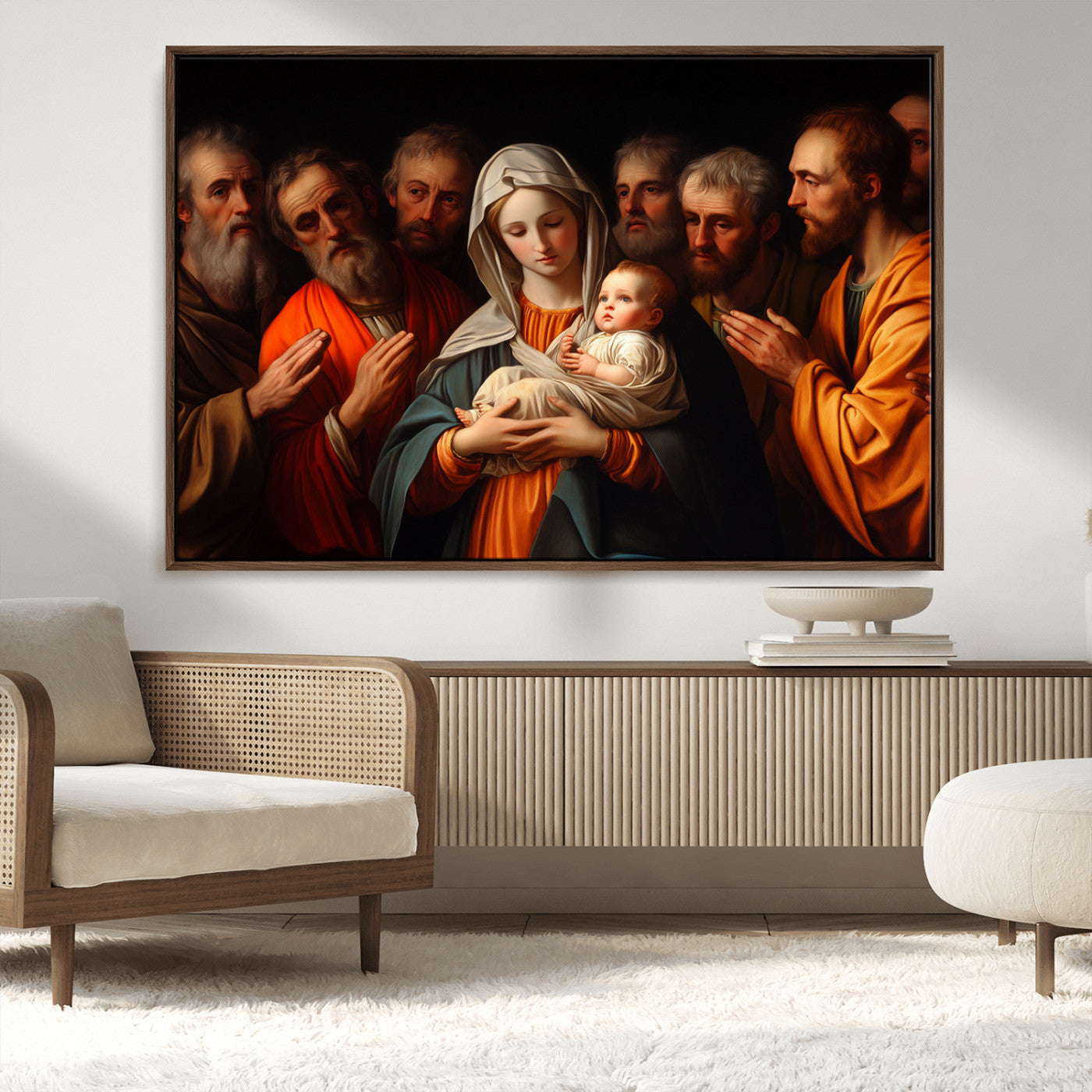 MGV-FC-36X24 - Religious Canvas Wall Art Print - Madonna and Child with Apostles Art Print - Classic Christian