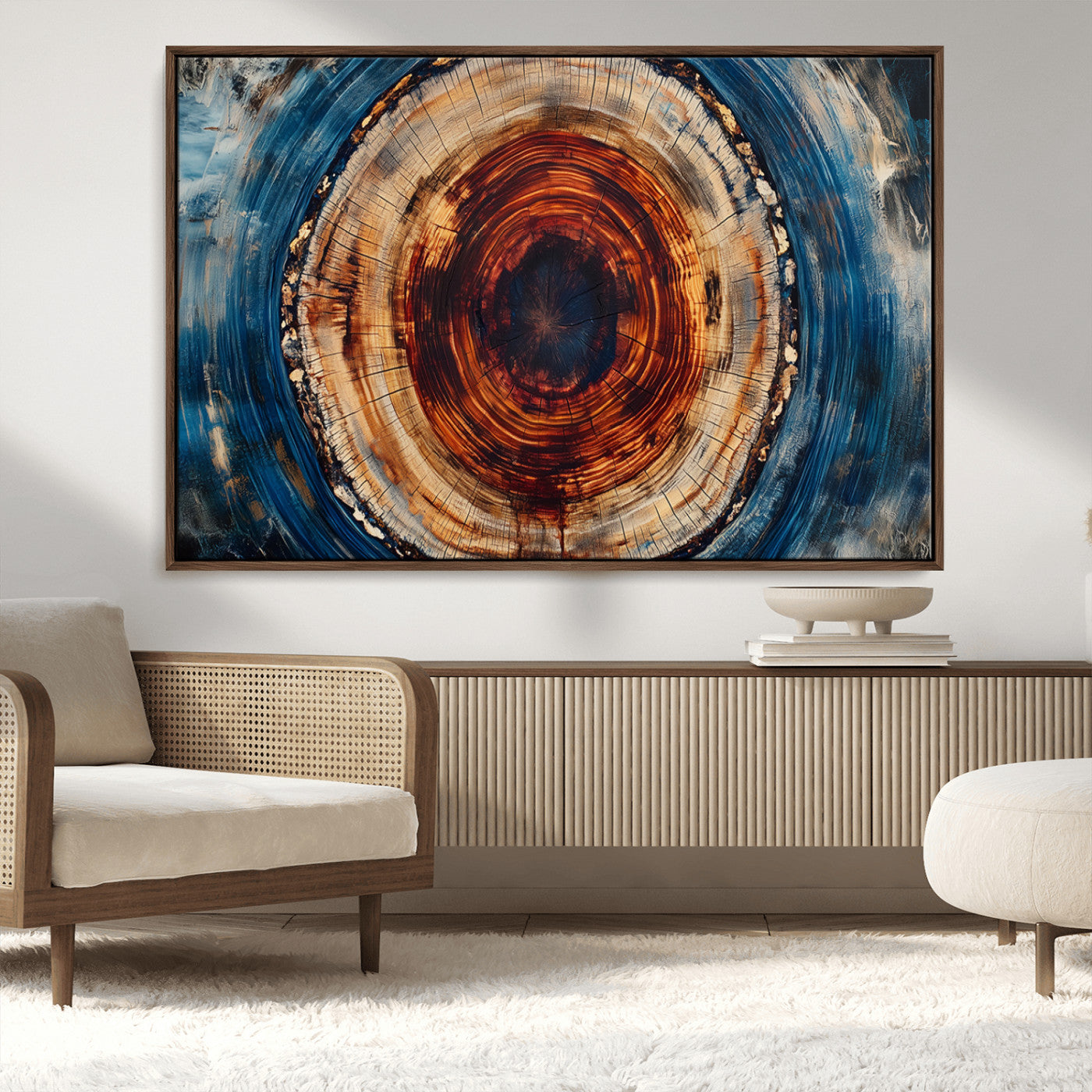 MGV-FC-36X24 - Abstract Framed Tree Rings Wall Decor, Wood Grain Rings Artwork Print, Nature Woodland Modern Wall