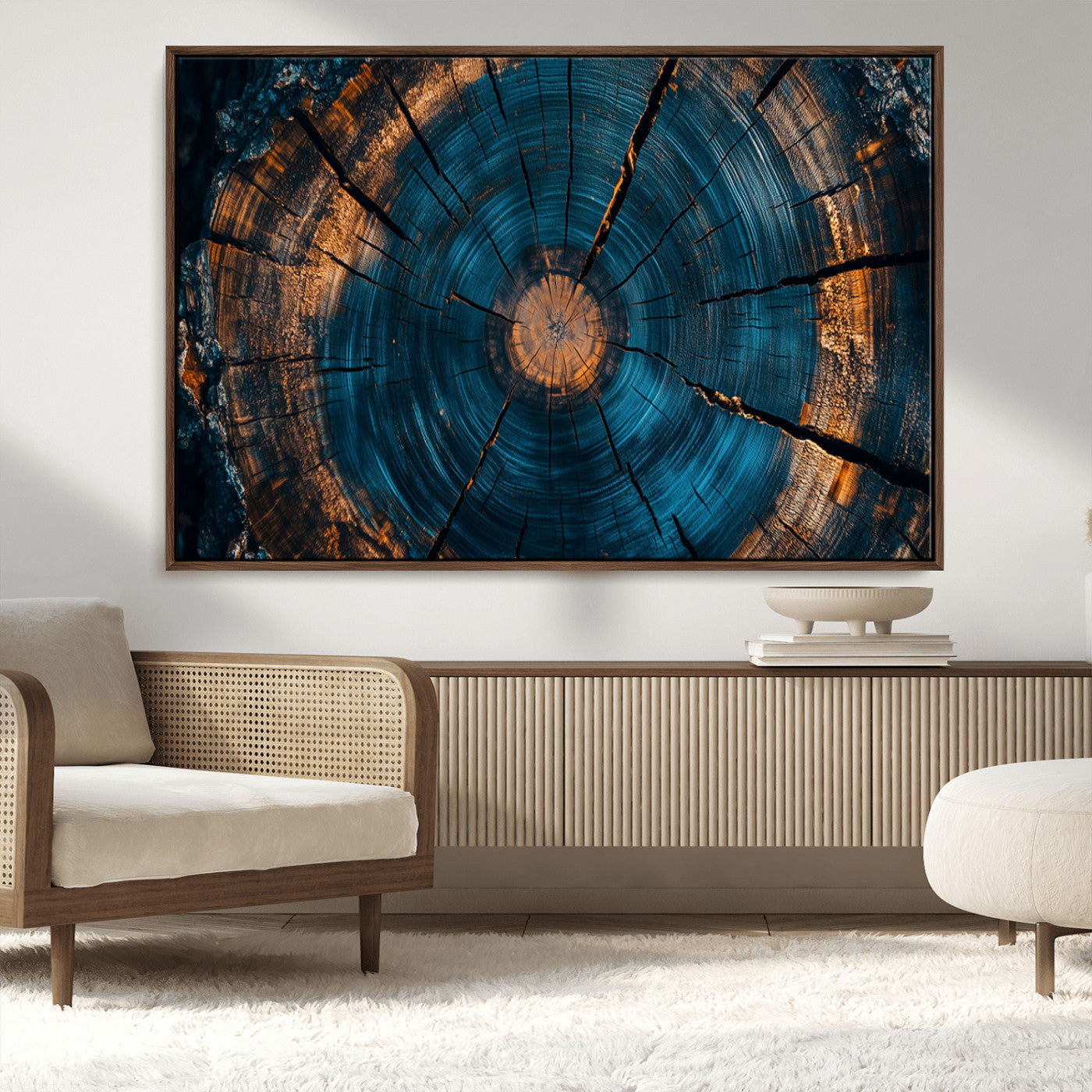 MGV-FC-36X24 - Farmhouse Wall Art - Abstract Tree Rings Canvas Wall Art Print, Framed Wood Grain Rings Artwork