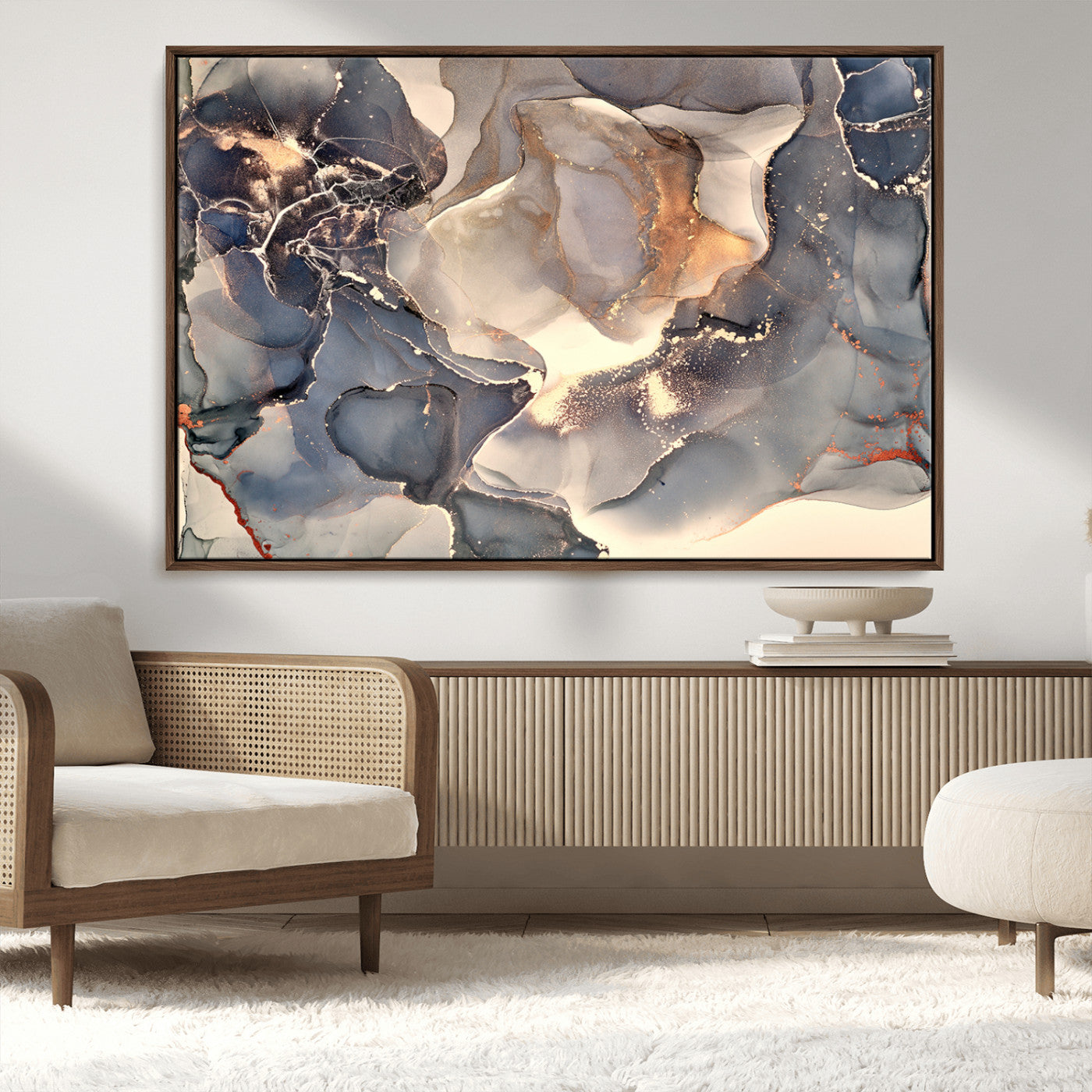 MGV-FC-36X24 - Abstract Blue and Gold Wall Art - Fluid Ink Artwork - Modern Luxury Wall Decor for Contemporary