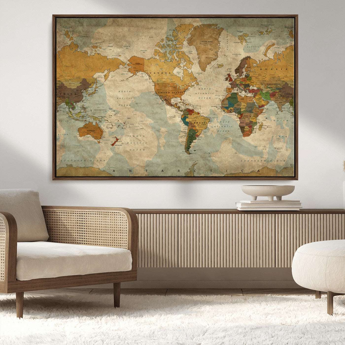 MGV-FC-36X24 - Push Pin World Map Canvas Print – Framed Wall Art for Couples to Track Their Travels – Anniversary