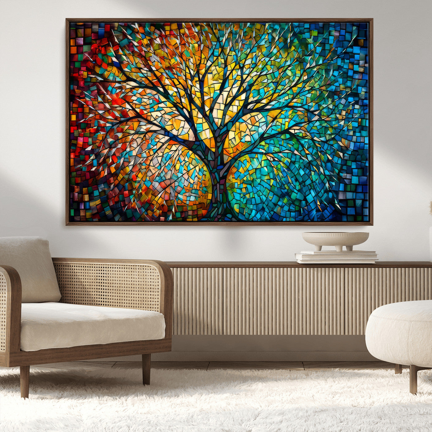 99325-MGV-CV-36X24-Yggdrasil Tree of Life Wall Art Print Canvas | Mosaic Style 3-Panel Canvas Print