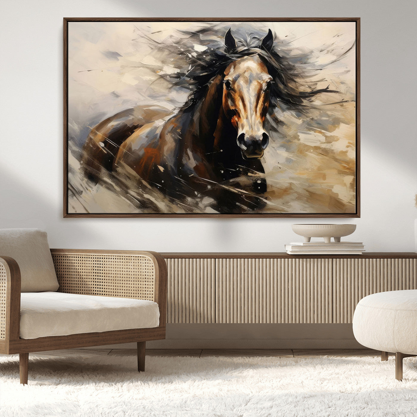 MGV-FC-36X24 - Abstract Wall Art Horse Print - Large Western Horse Canvas - Farmhouse Woodland Wall Art - Framed