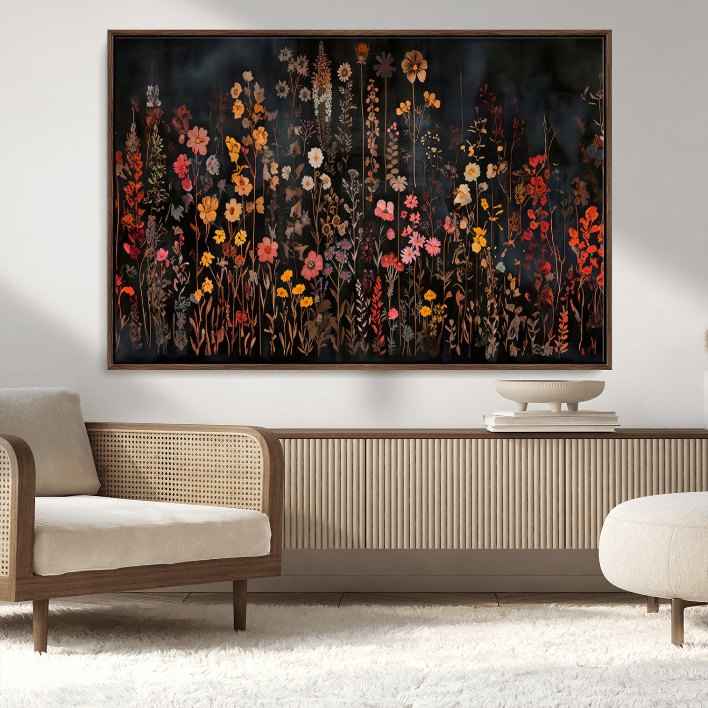 MGV-FC-36X24 - Dark Floral Canvas Wall Art - Moody Botanical Flower Print - Rustic Floral Wall Decor for Home -
