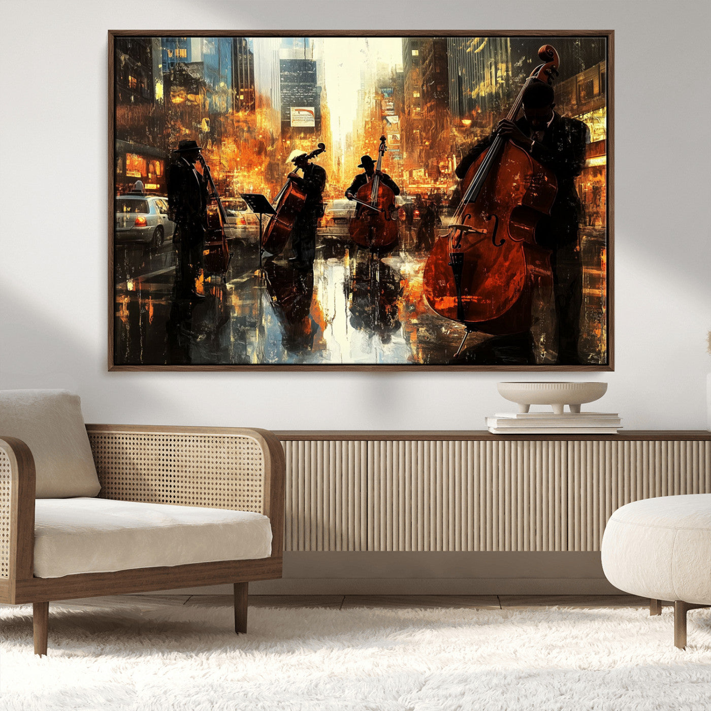 MGV-FC-36X24 - African American Abstract Jazz Wall Art - Framed Abstract Music Canvas - Colorful Instrument Canvsa