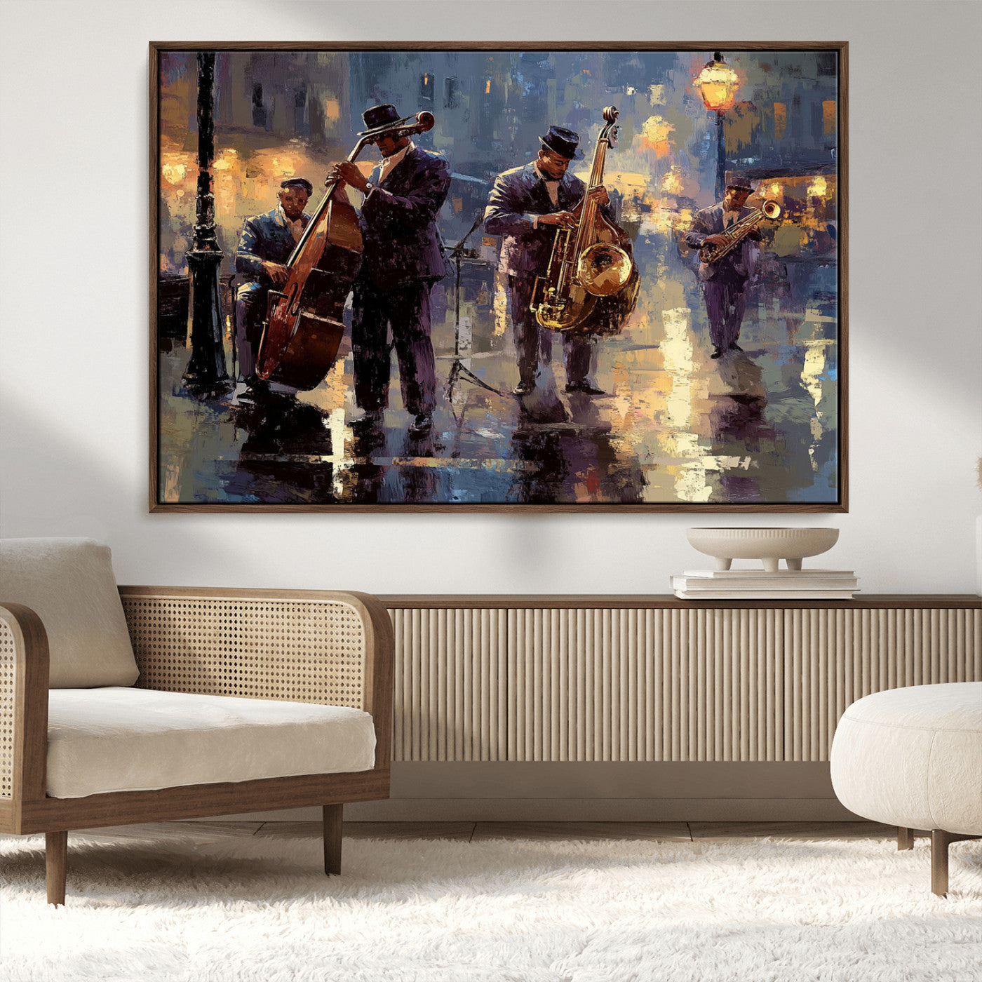 MGV-FC-36X24 - Afro Abstract Jazz Music Canvas Print - African American Wall Art - Colorful Framed Afro Abstract