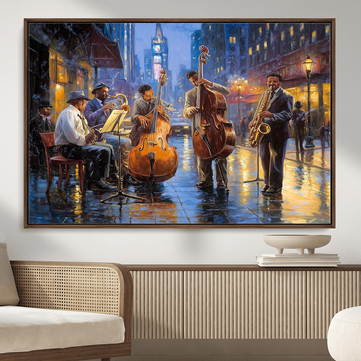 58694-MGV-FC-36X24 - Colorful Jazz Wall Art - African American Music Canvas Print - Framed Abstract Music Poster for Home