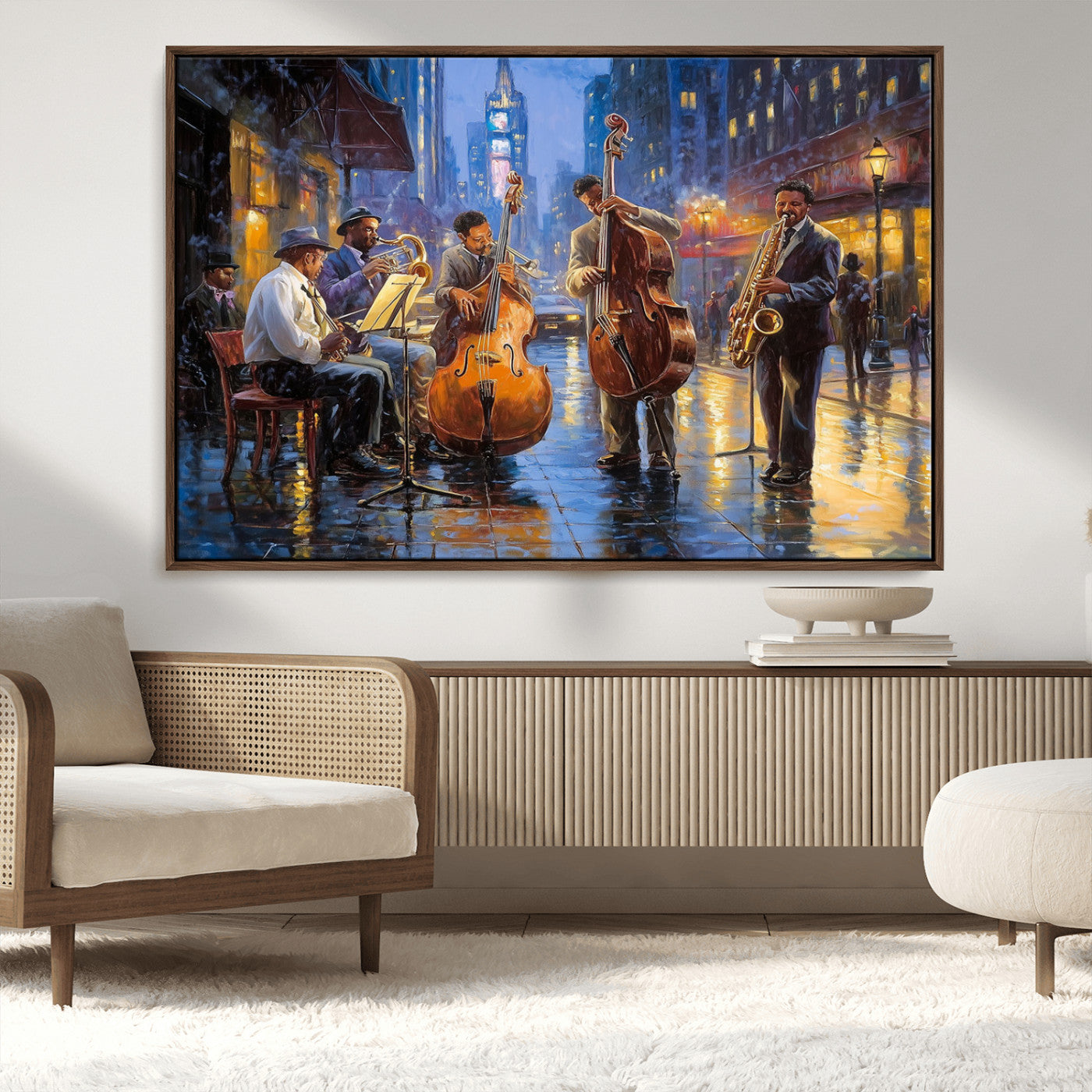 MGV-FC-36X24 - Colorful Jazz Wall Art - African American Music Canvas Print - Framed Abstract Music Poster for Home