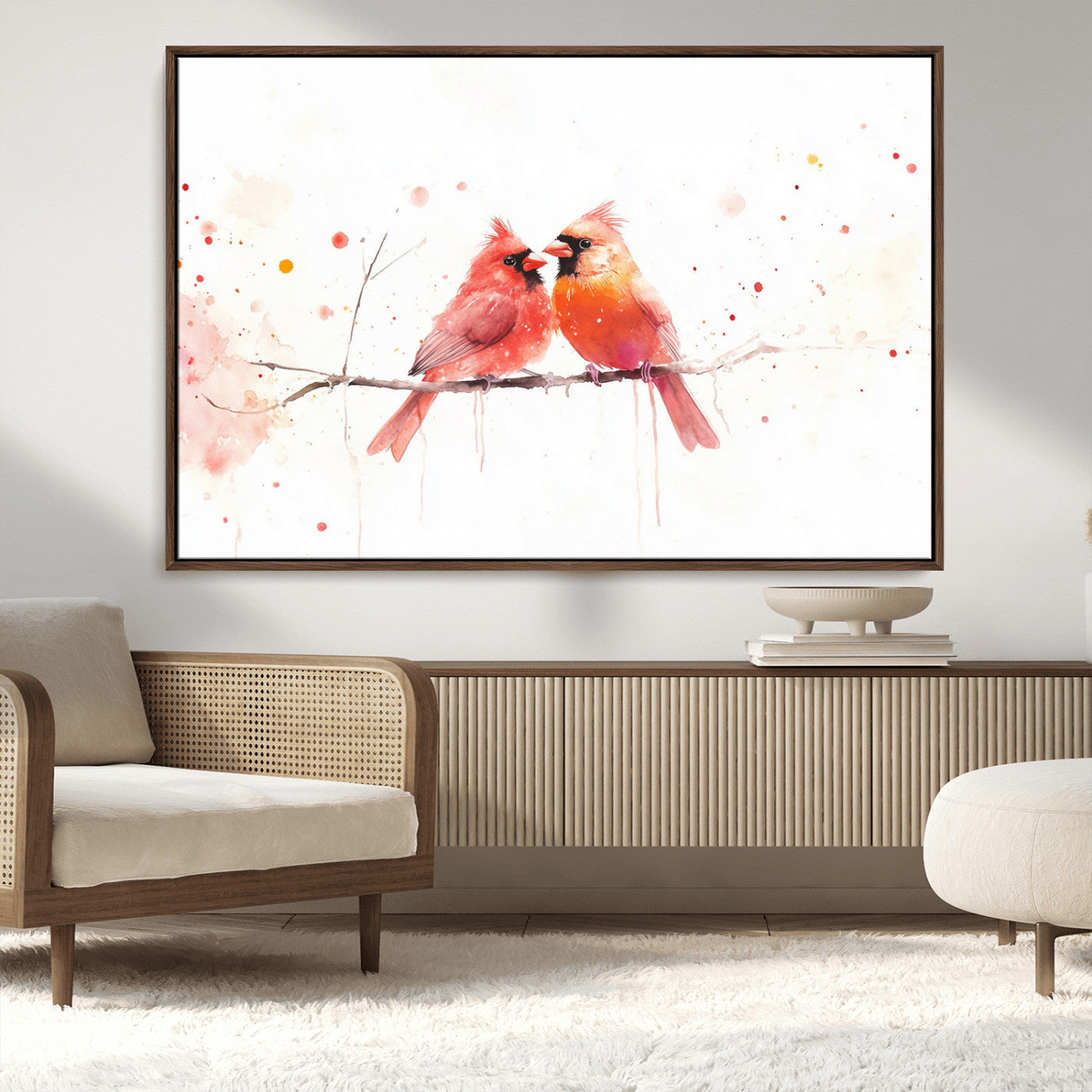 MGV-FC-36X24 - Cardinal Bird Canvas Wall Art - Male and Female Cardinal Print - Nature-Inspired Bird Wall Decor for