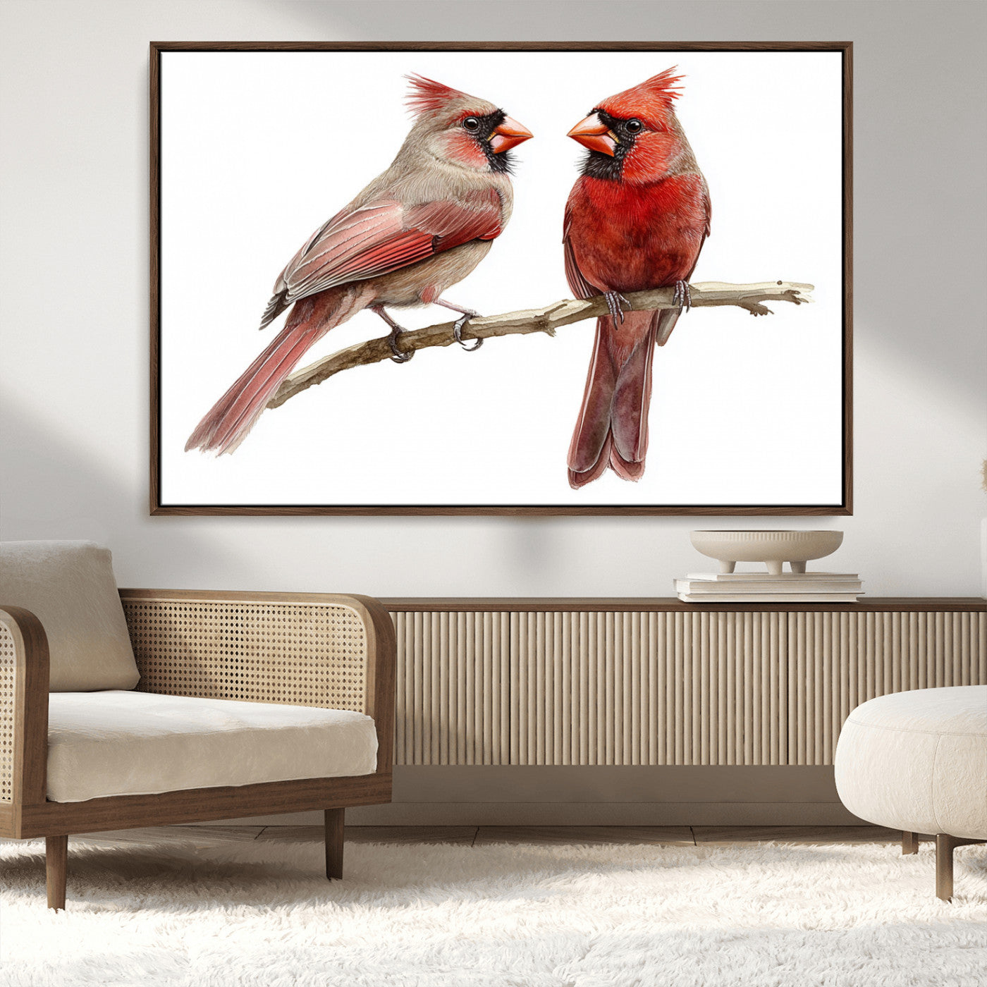 MGV-FC-36X24 - Cardinal Bird Canvas Wall Art - Male and Female Cardinal Print - Abstract Bird Wall Decor for Home -
