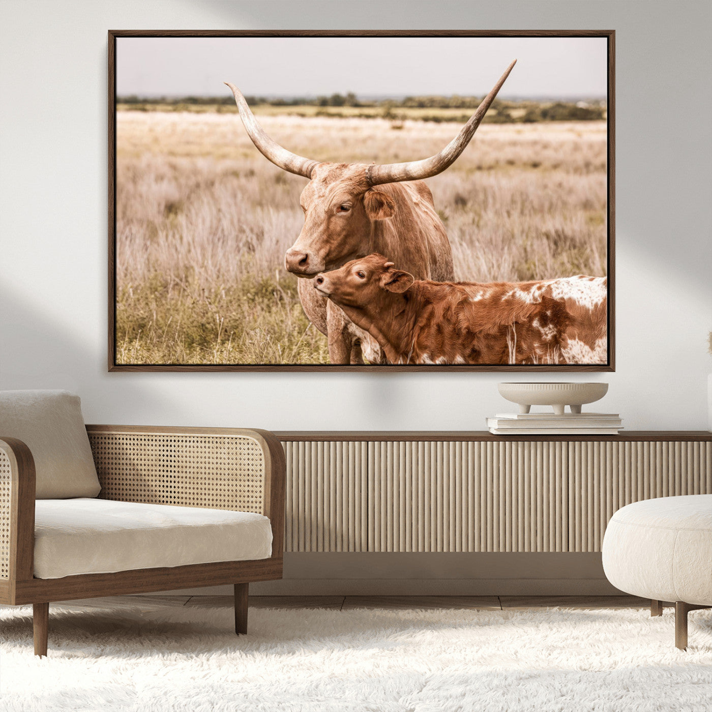 MGV-FC-36X24 - Texas Longhorn Cow Wall Art Canvas Print for Farmhouse Wall Art, Texas Decor, Western Wall Art Print