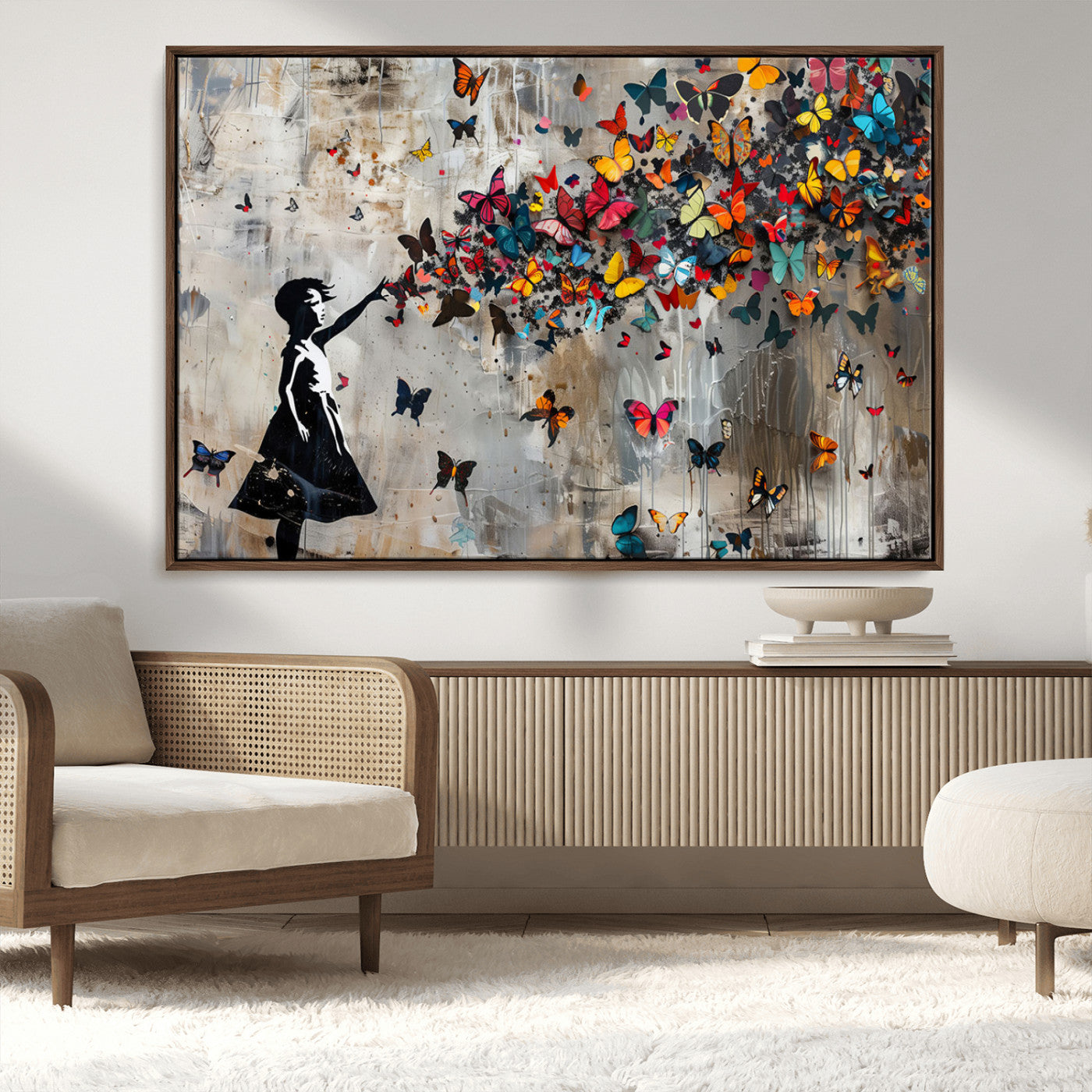 MGV-FC-36X24 - Banksy Butterfly Girl Wall Art | 3-Piece Butterfly Girl Canvas