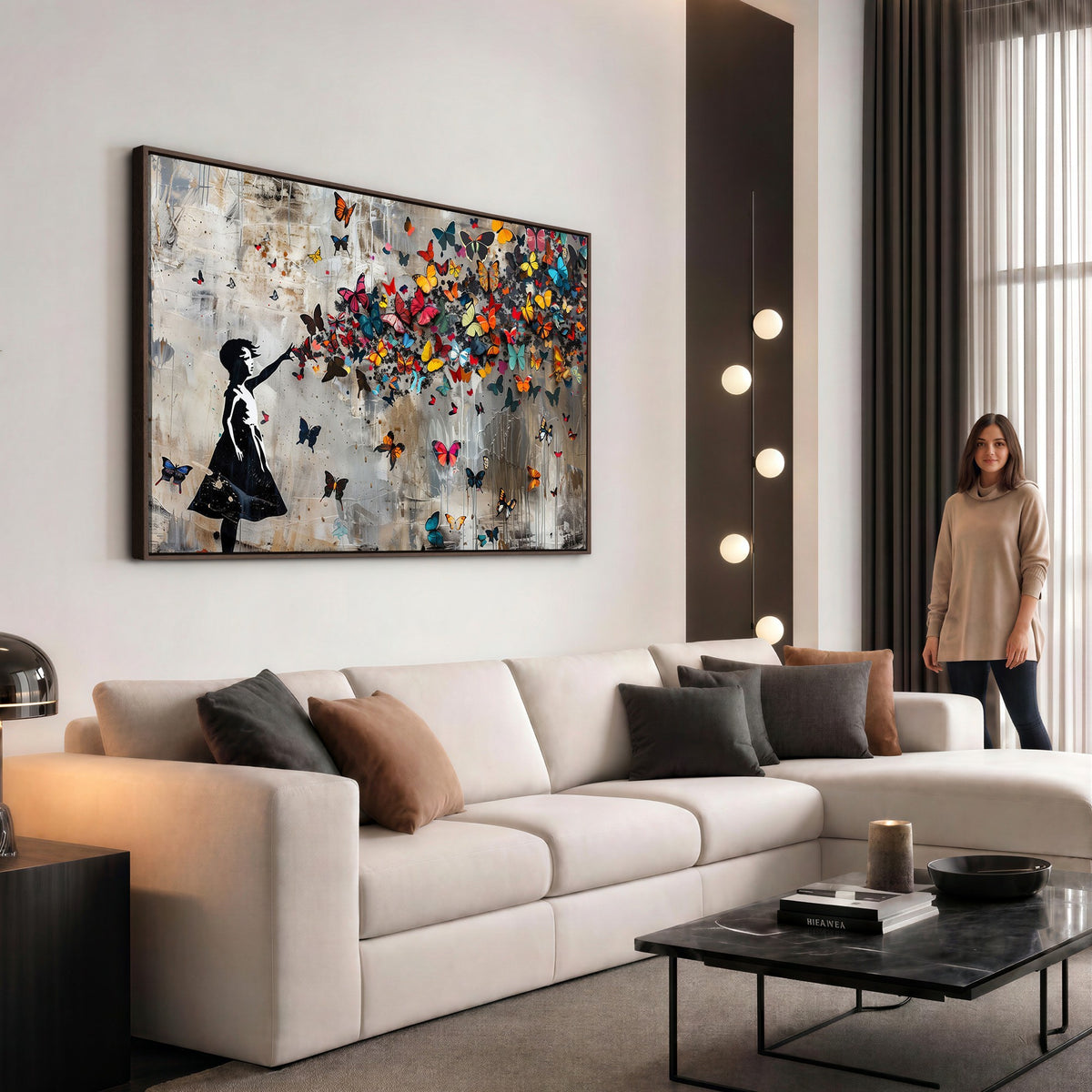 51446D-MGV-CV-24X16 - Banksy Butterfly Girl Wall Art | Modern Graffiti Canvas Print, Street Art Decor