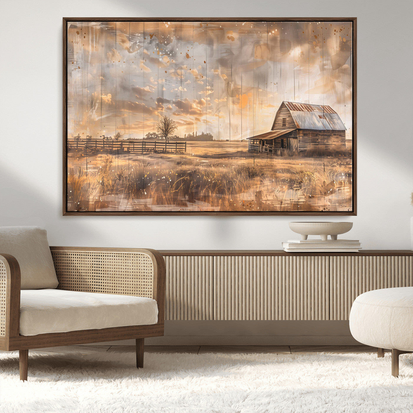 MGV-FC-36X24 - Rustic Farmhouse Wall Art Canvas Print | Barn and Field Canvas Print | Vintage Country Landscape