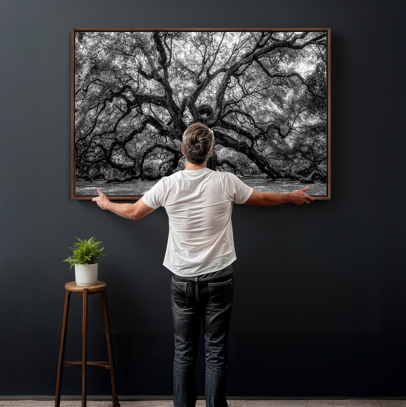 132944706-MGV-CV-36X24 - Black and White Old Angel Oak Tree Wall Art Canvas Print