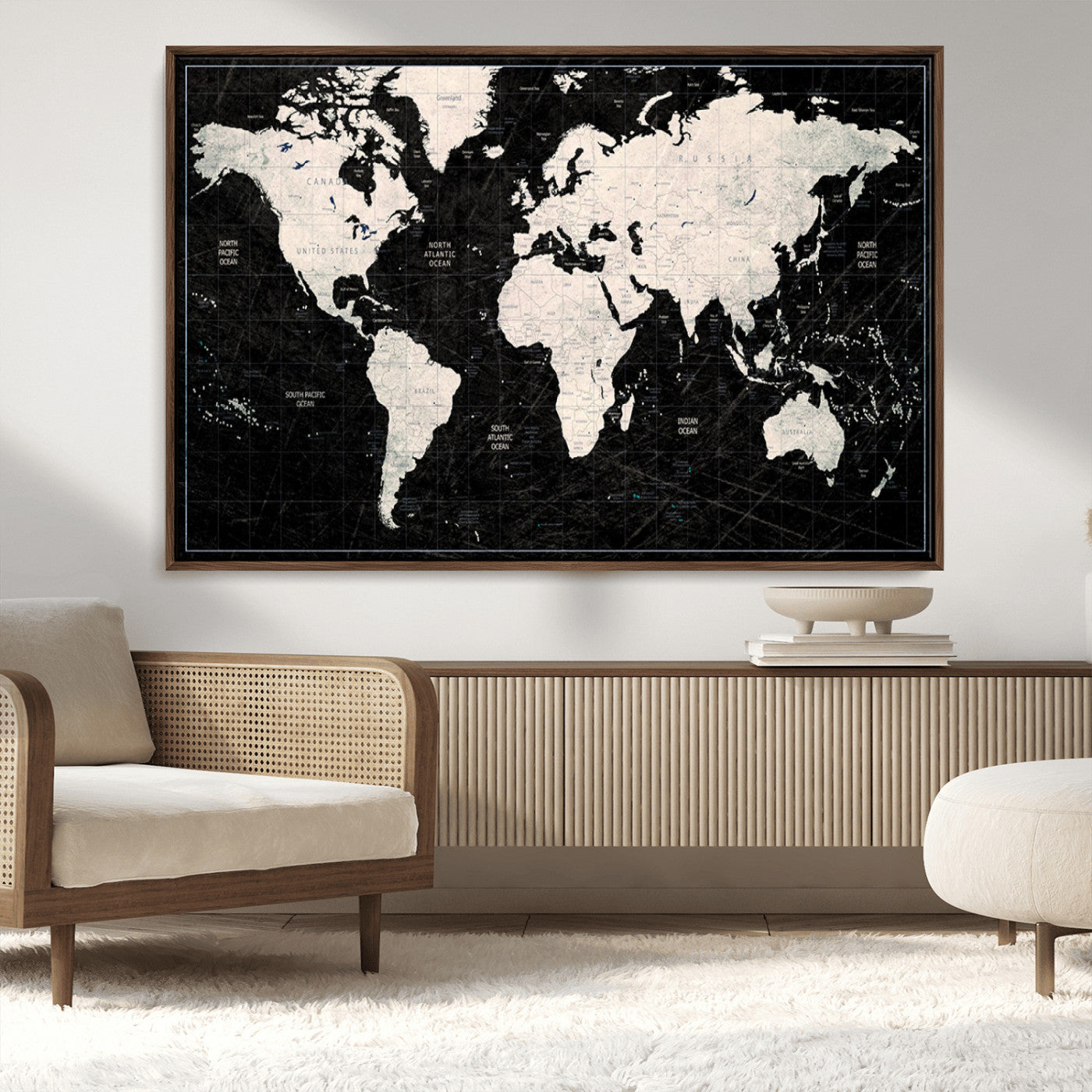 MGV-FC-36X24 - Push Pin World Map Canvas Print – Framed Wall Art for Couples to Track Their Travels – Anniversary