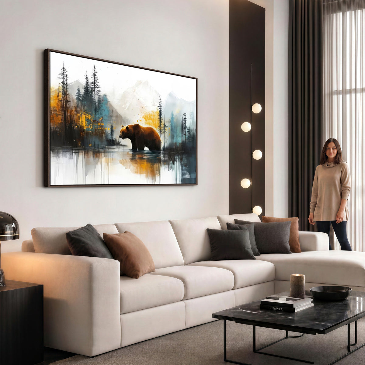 50308-_Poster-30x20 - Abstract Rustic Bear Wall Art Canvas Print, Forest Mountain Scene for Farmhouse or Cabin Decor
