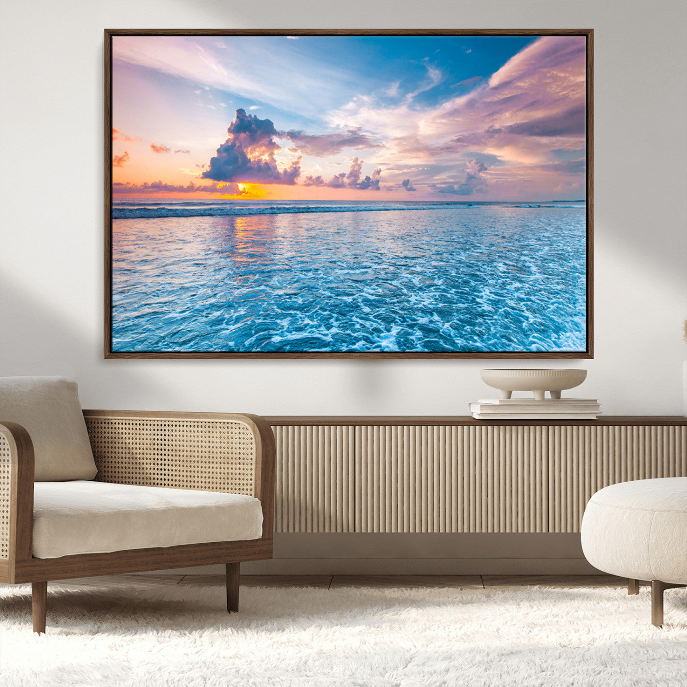 MGV-FC-36X24 - Ocean Sunset Canvas Wall Art Print - Tranquil Seascape with Vibrant Sky and Rolling Waves Canvas