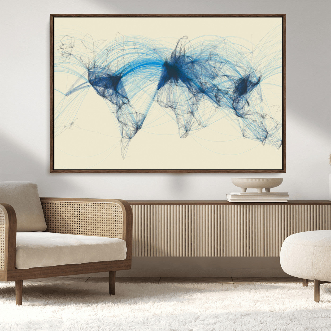 MGV-FC-36X24 - Flight Routes Map art Air Traffic Avi World Map with Blue Connections Canvas Wall Art – Modern