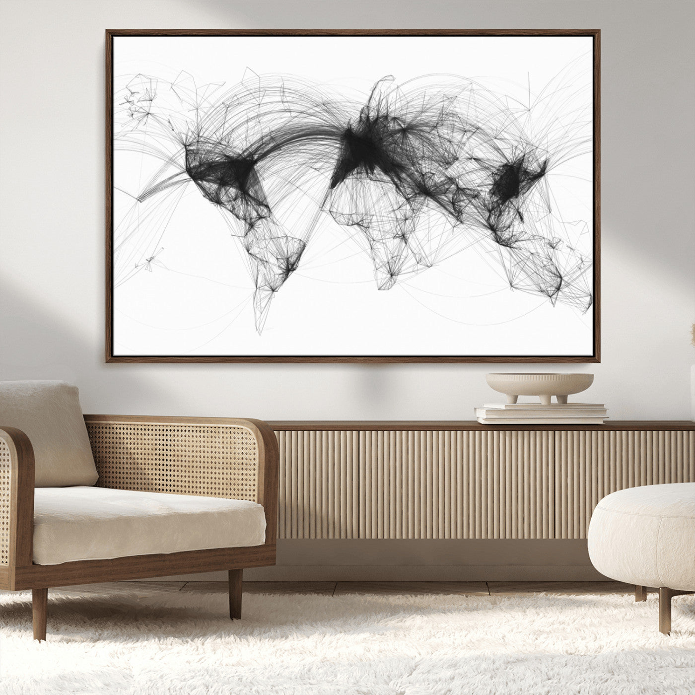 MGV-FC-36X24 - Flight Routes Air Traffic Map Canvas Wall Art - Framed - Ready to Hang