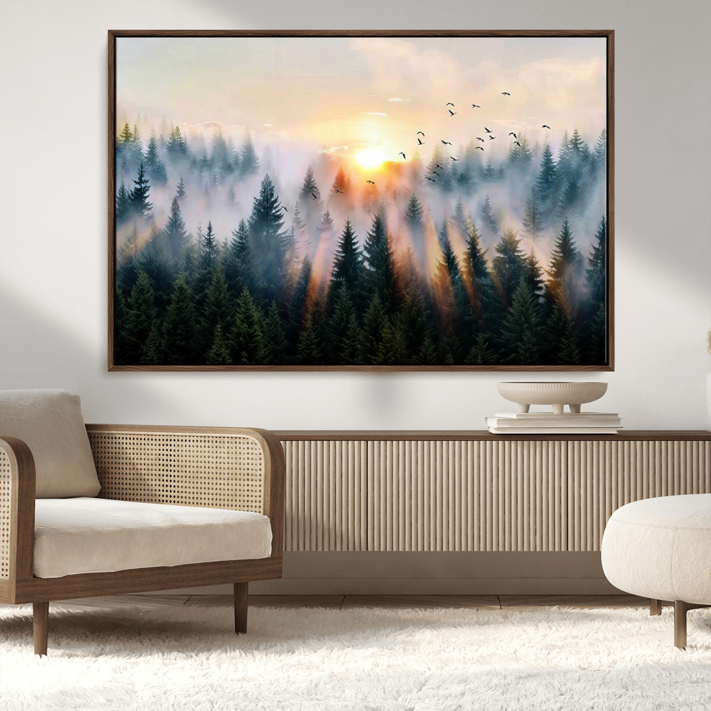 MGV-FC-36X24 - Abstract Forest Wall Art - Serene Nature Canvas Print with Misty Forest Design for Modern Home or