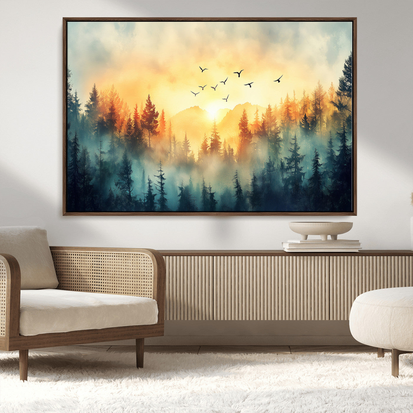 MGV-FC-36X24 - Abstract Forest Wall Art Print- Serene Nature Canvas Print with Misty Forest Design for Modern Home