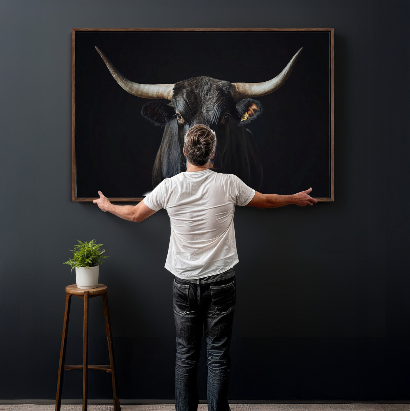 48065167-MGV-CV-36X24 - Texas Longhorn Bull Wall Art Canvas Print – Western Black Bull Art Print for Farmhouse Ranch Decor