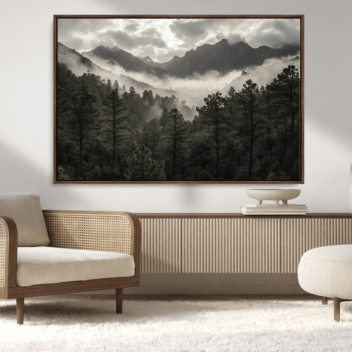 MGV-FC-36X24 - Misty Mountain Forest Wall Art – Canvas Print of Cloudy Peaks, Tranquil Pines, Enchanted Landscape, Majestic Nature Decor for Home or Office