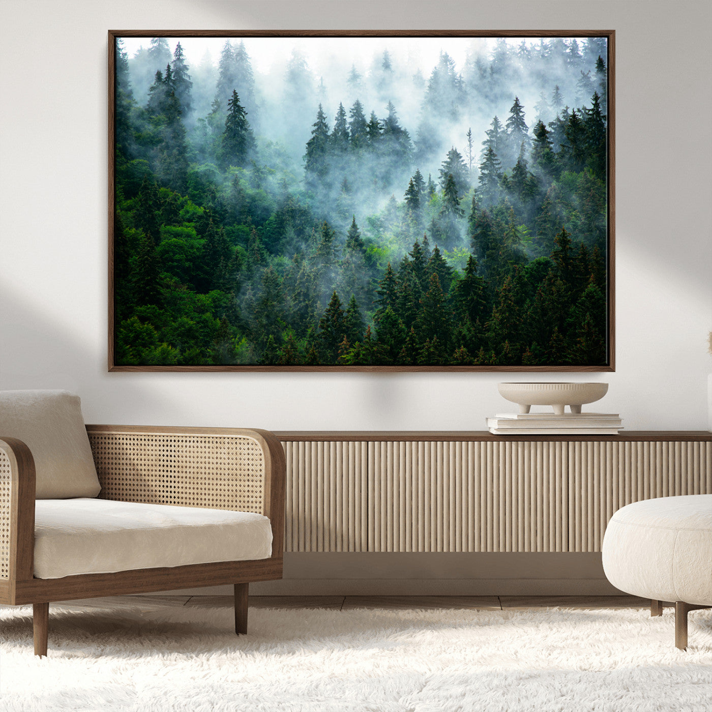 MGV-FC-36X24 - Misty Forest Art Wall Art Canvas Print, Framed Foggy Mountain Art Art Picture Print, Scenic Wall