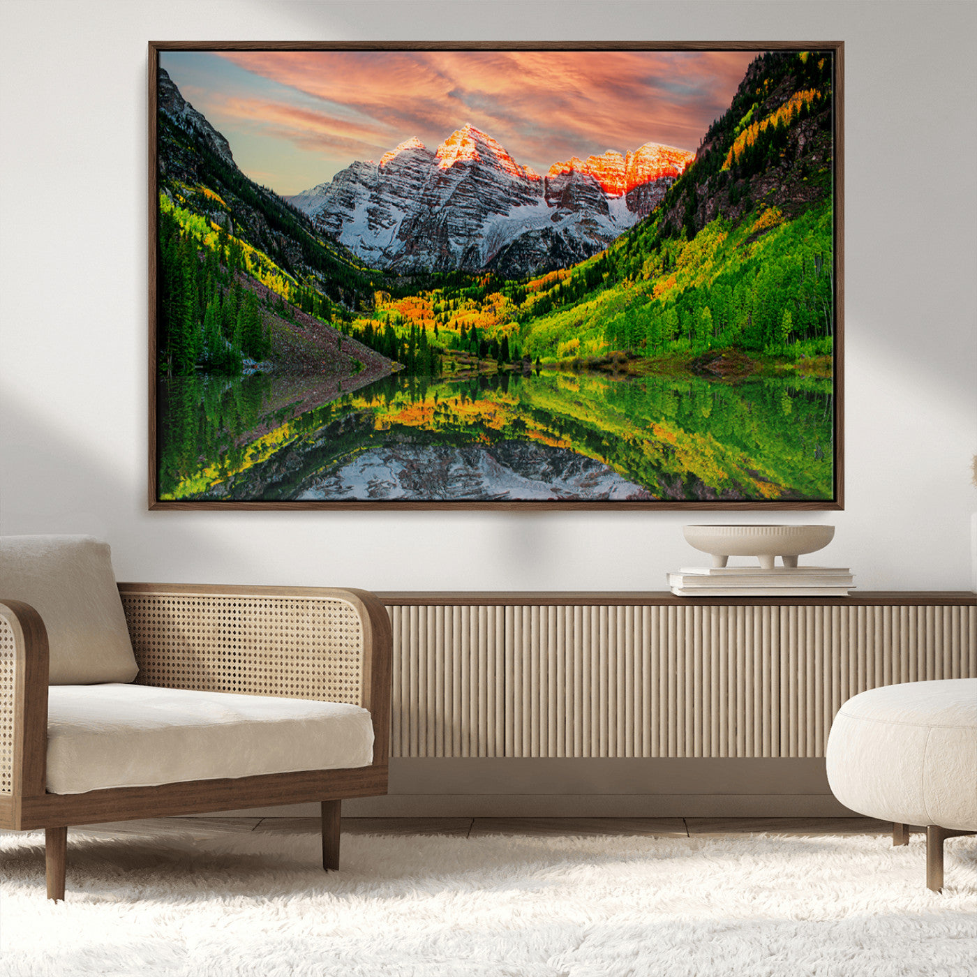 MGV-FC-36X24 - Maroon Bells Lake Wall Art Canvas Print – Majestic Colorado Mountain Landscape, Autumn Reflection,