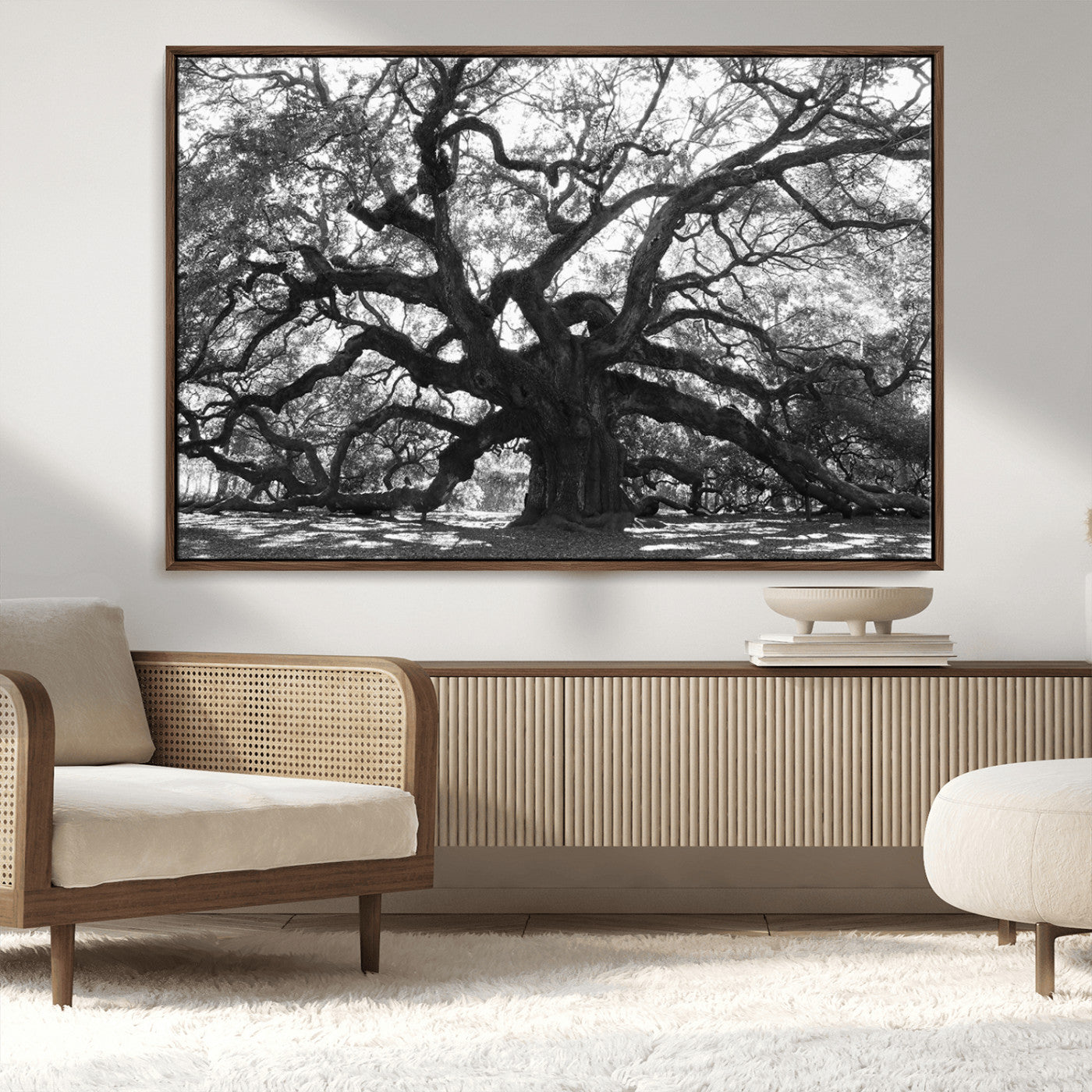 MGV-FC-36X24 - Ancient Oak Wall Art Canvas Print, Framed Twisted Branches Art Picture Print, Gnarled Tree Perfect Moody Nature Decor Artwork