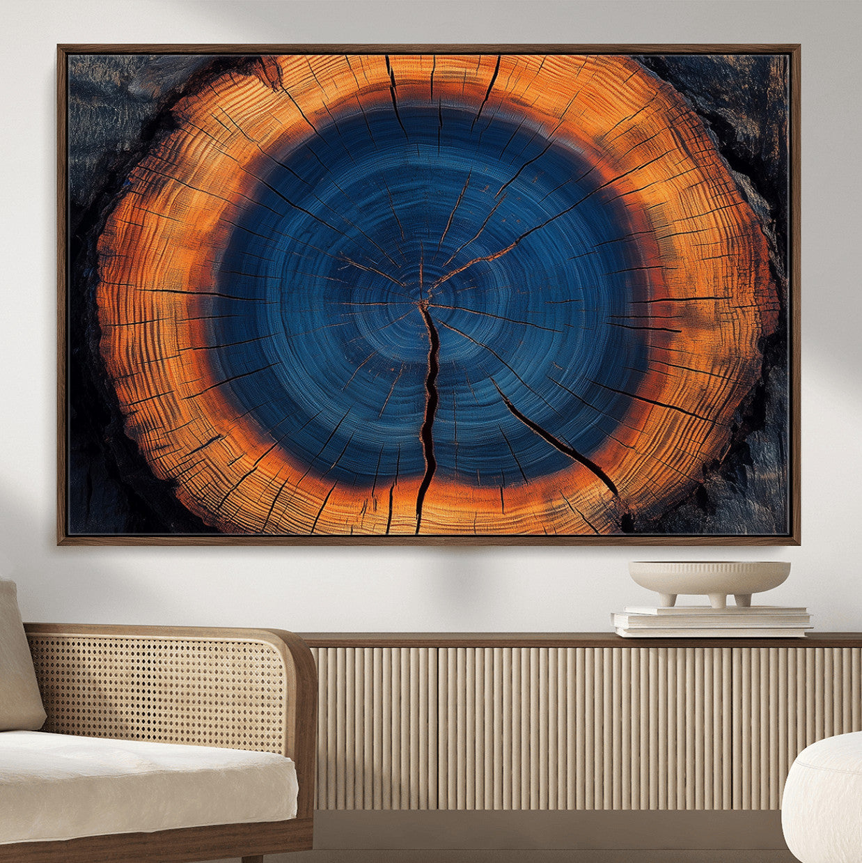 54040961-MGV-CV-36X24-Abstract Tree Ring Wall Art Print – Natural Rustic Wood Canvas, Framed Tree Stump Artwork, Modern Nature Design for Home, Office
