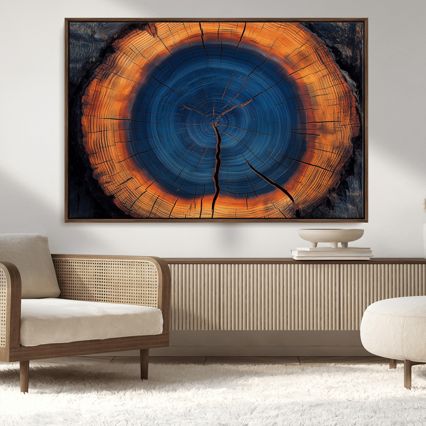 MGV-FC-36X24 - Abstract Tree Ring Wall Art Print, Natural Rustic Wood Texture Canvas Print, Framed Tree Ring Printing, Wood Tree Stump Artwork Canvas Print