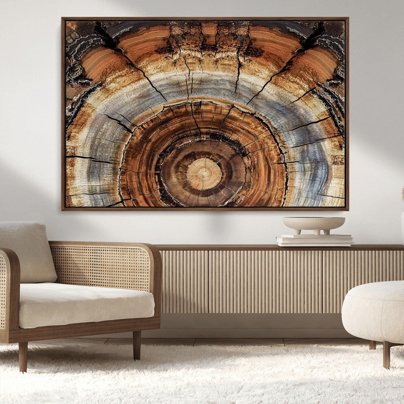 MGV-FC-36X24 - Tree Rings Wall Art Canvas Print, Framed Wood Texture Art Picture Print, Rustic Pattern Perfect Rustic Organic Decor Artwork