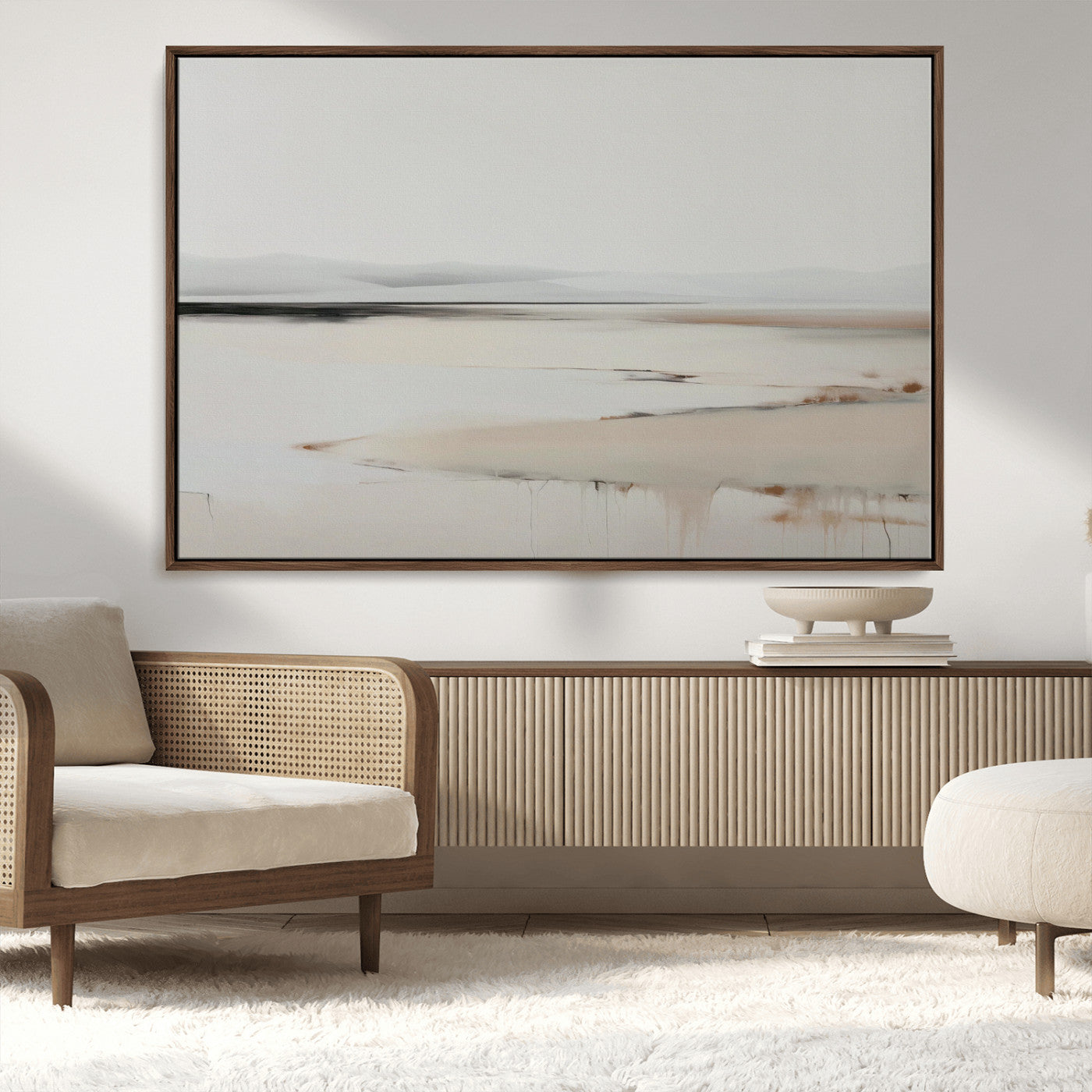 MGV-FC-36X24 - Minimalist Landscape Wall Art Canvas Print, Framed Soft Horizon Art Picture Print, Abstract Seascape Perfect Minimalist Earthy Decor Artwork