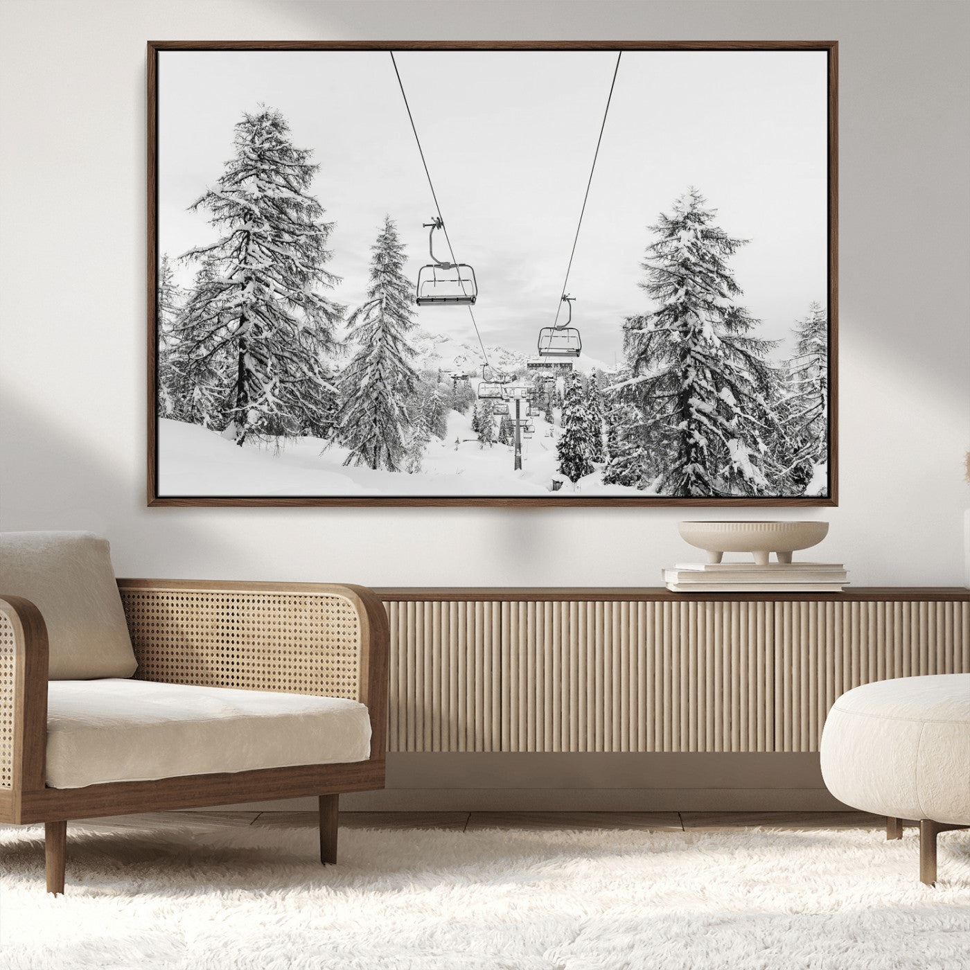 MGV-FC-36X24 - Wall Art Canvas Print Winter Chairlift Views Silent Snow-Covered Pines Mountain Calm Serenity Frozen