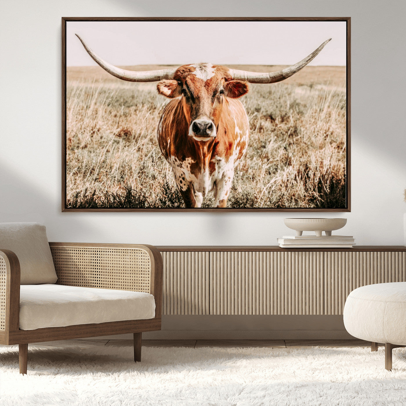 MGV-FC-36X24 - Wall Art Canvas Print Majestic Longhorn Graceful Strength in Every Curve Bold Spirit of the Wild