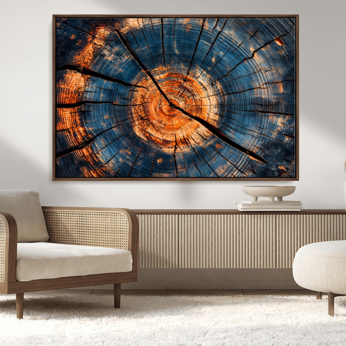 MGV-FC-36X24 - Burnt Wood Wall Art Canvas Print, Framed Aged Timber Art Picture Print, Rustic Tree Slice Perfect Rustic Decor Artwork