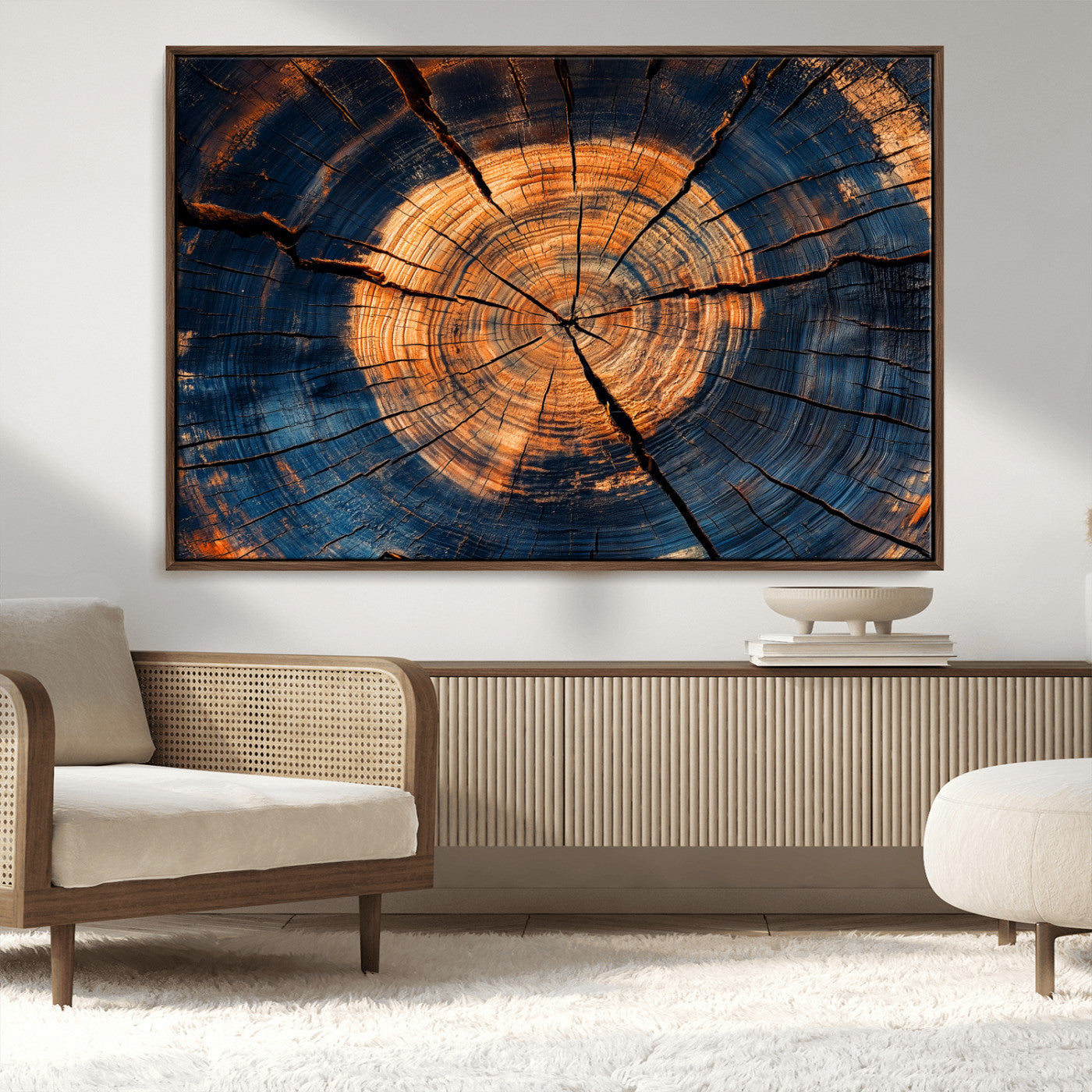 MGV-FC-36X24 - Burnt Wood Wall Art Canvas Print, Framed Aged Timber Art Picture Print, Rustic Tree Slice Perfect Rustic Decor Artwork